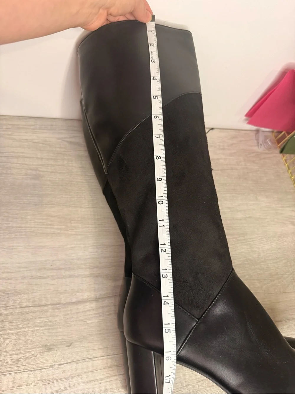 Ann Taylor Factory Mixed Media Tall Block Heel Boots Black 7.5 NWT